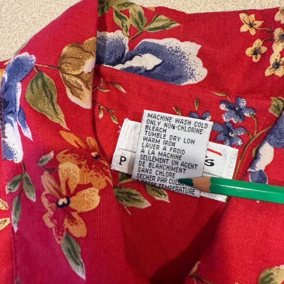 Talbots Floral Red Shirt Dress SZ 8 Linen Cotton Button Down Cottagecore  Fall - Picture 7 of 7